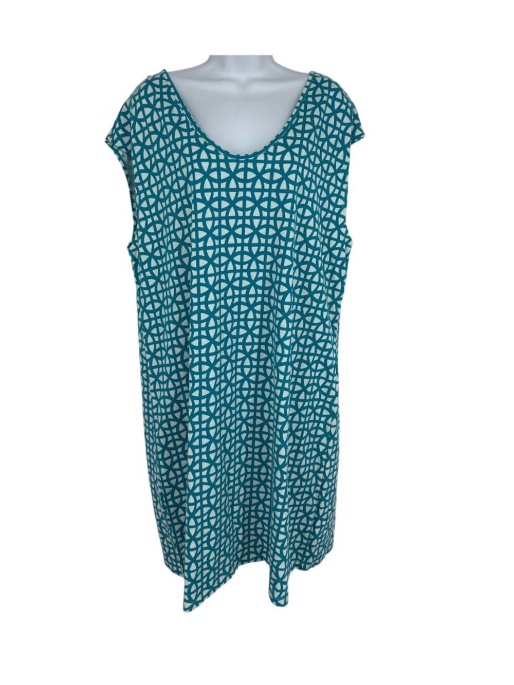Isaac Mizrahi Live Cap Sleeve Scoop Neck Geometric Print Dress Women's Size 1X